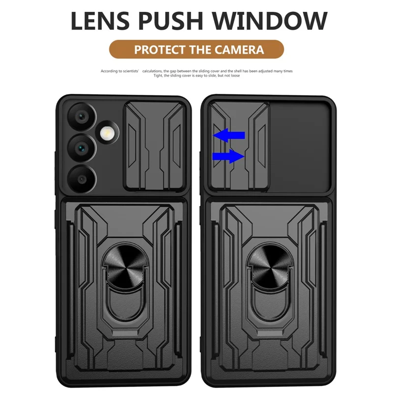 Acquisto all'ingrosso per Samsung Galaxy A16 5G / 4G Cover per telefono PC + TPU con supporto e scorrevole fotocamera - Nero