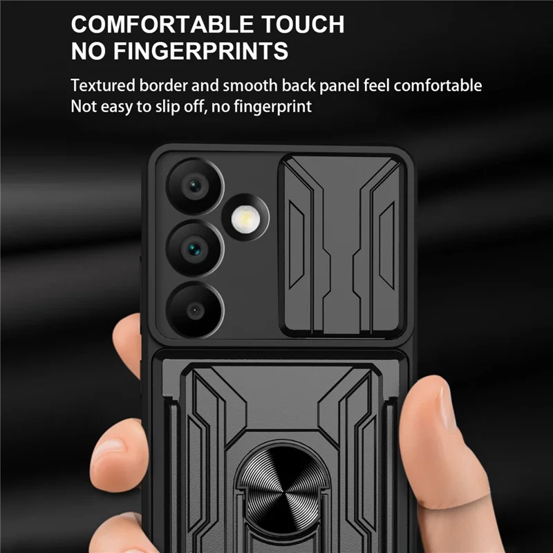 Acquisto all'ingrosso per Samsung Galaxy A16 5G / 4G Cover per telefono PC + TPU con supporto e scorrevole fotocamera - Nero