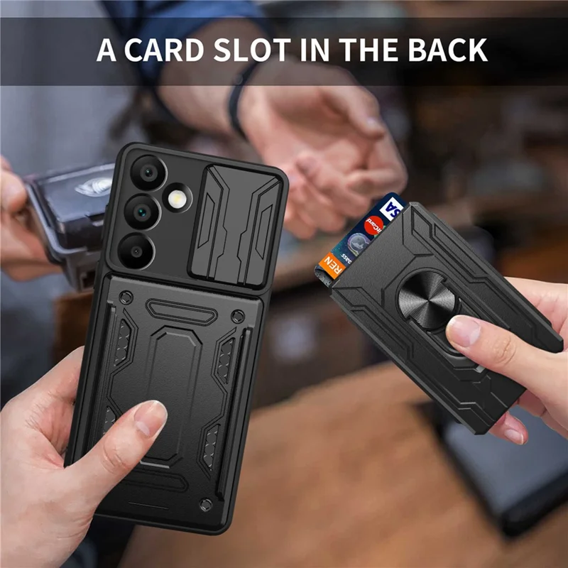 Acquisto all'ingrosso per Samsung Galaxy A16 5G / 4G Cover per telefono PC + TPU con supporto e scorrevole fotocamera - Nero