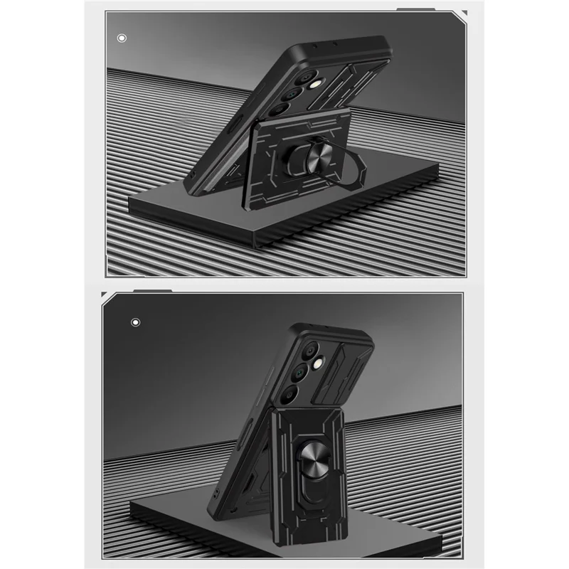Acquisto all'ingrosso per Samsung Galaxy A16 5G / 4G Cover per telefono PC + TPU con supporto e scorrevole fotocamera - Nero