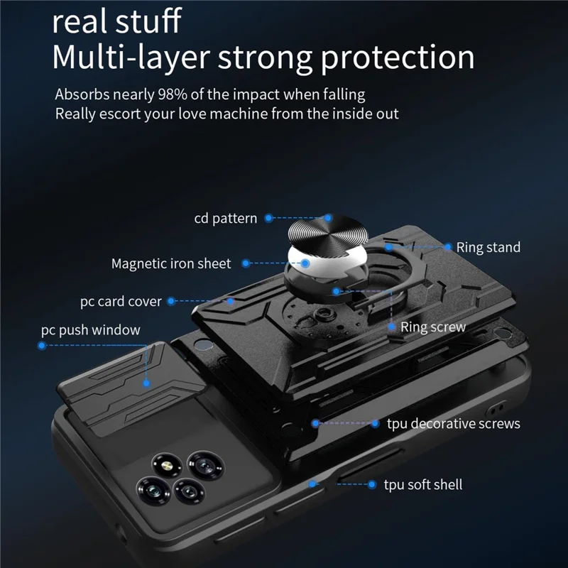 Bulk Purchasing For Honor 200 5G Case PC + TPU Kickstand Phone Back Cover with Camera Slider - Titanium Grey