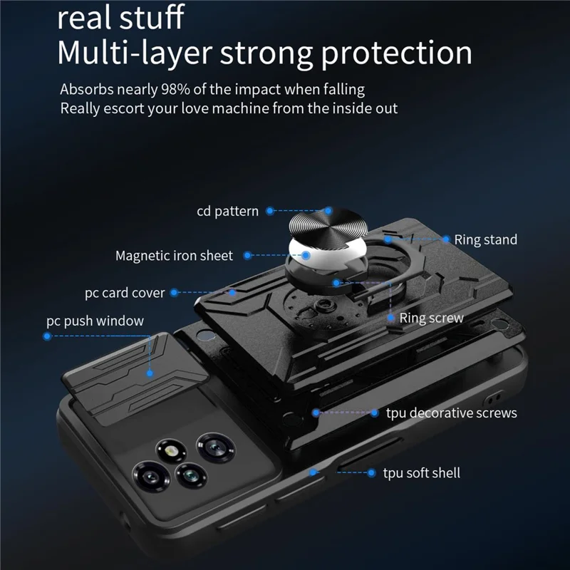 Achat en gros pour étui Honor 200 Pro 5G PC + TPU avec support et protection de caméra coulissante - Noir