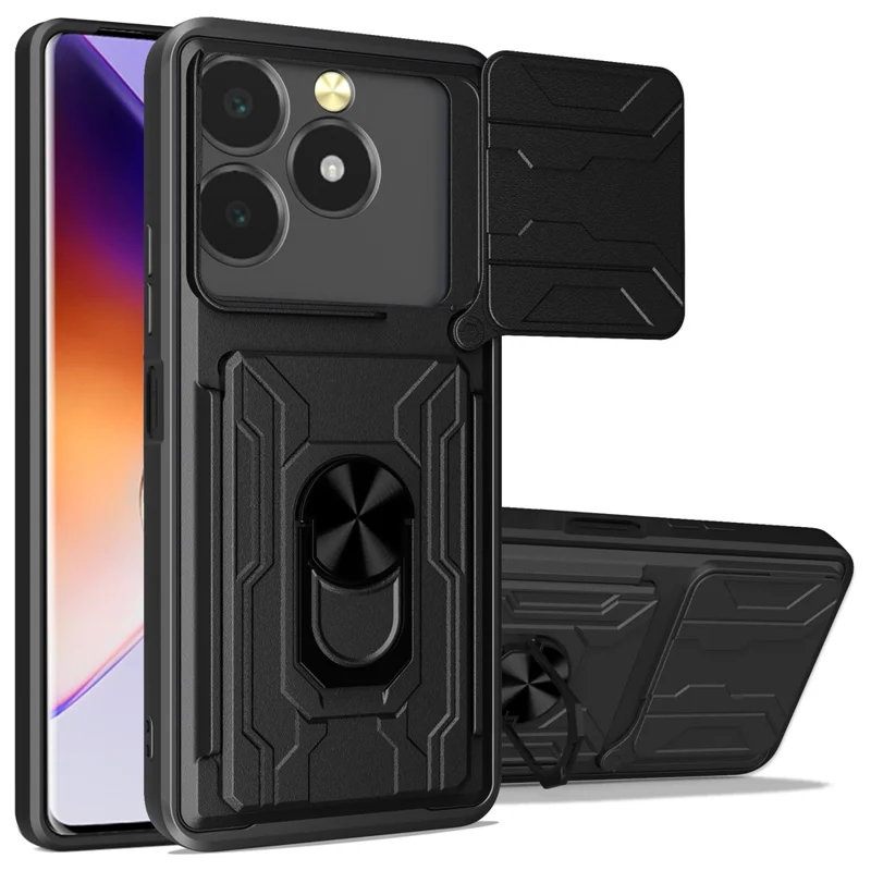 Bulk Purchasing For Realme C63 4G  /  C61 4G Case PC + TPU Kickstand Phone Back Cover with Camera Slider - Black