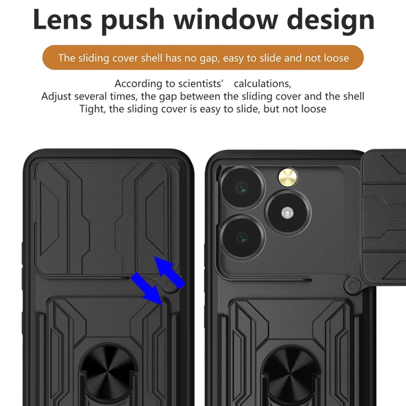 Bulk Purchasing For Realme C63 4G  /  C61 4G Case PC + TPU Kickstand Phone Back Cover with Camera Slider - Black