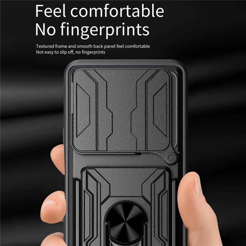 Bulk Purchasing For Realme C63 4G  /  C61 4G Case PC + TPU Kickstand Phone Back Cover with Camera Slider - Black