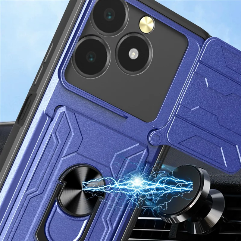 Bulk Purchasing For Realme C63 4G  /  C61 4G Case PC + TPU Kickstand Phone Back Cover with Camera Slider - Black