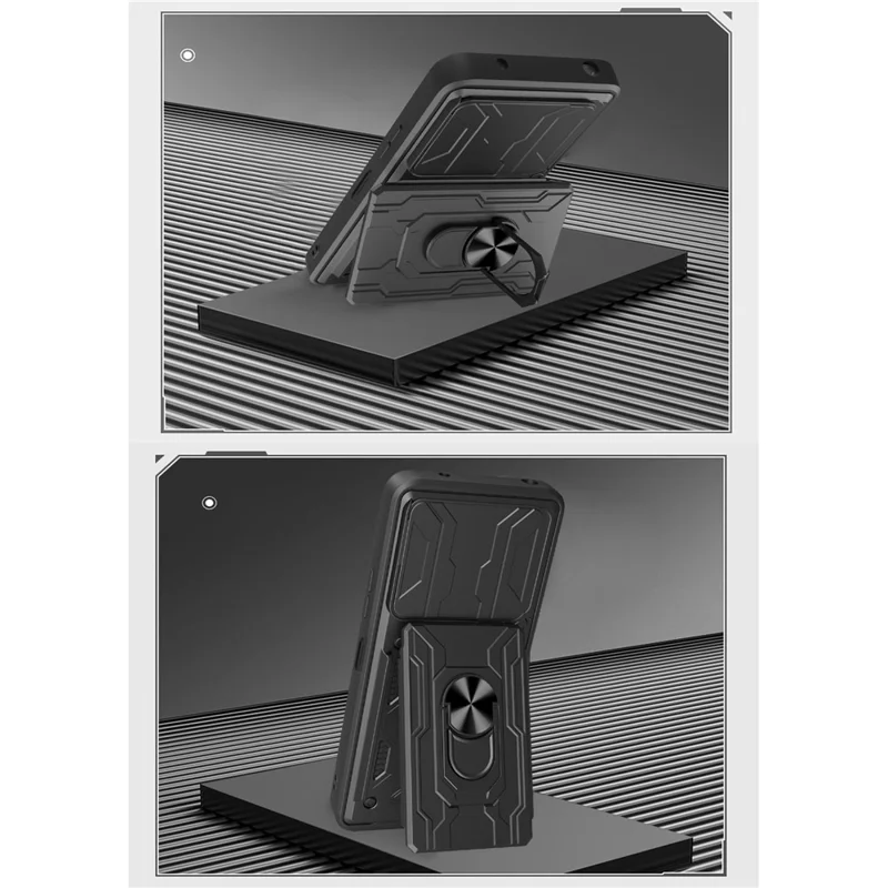 Bulk Purchasing For Realme C63 4G  /  C61 4G Case PC + TPU Kickstand Phone Back Cover with Camera Slider - Black