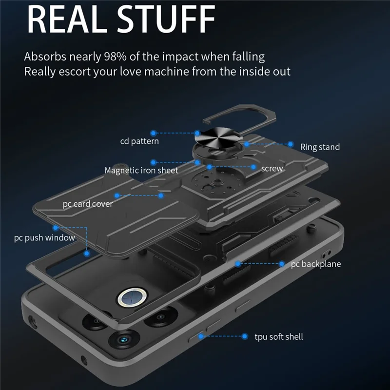 Acquisto all'ingrosso per Infinix GT 20 Pro 5G Custodia PC + TPU Supporto Telefono Retro Copertina con Cursore Fotocamera - Nero