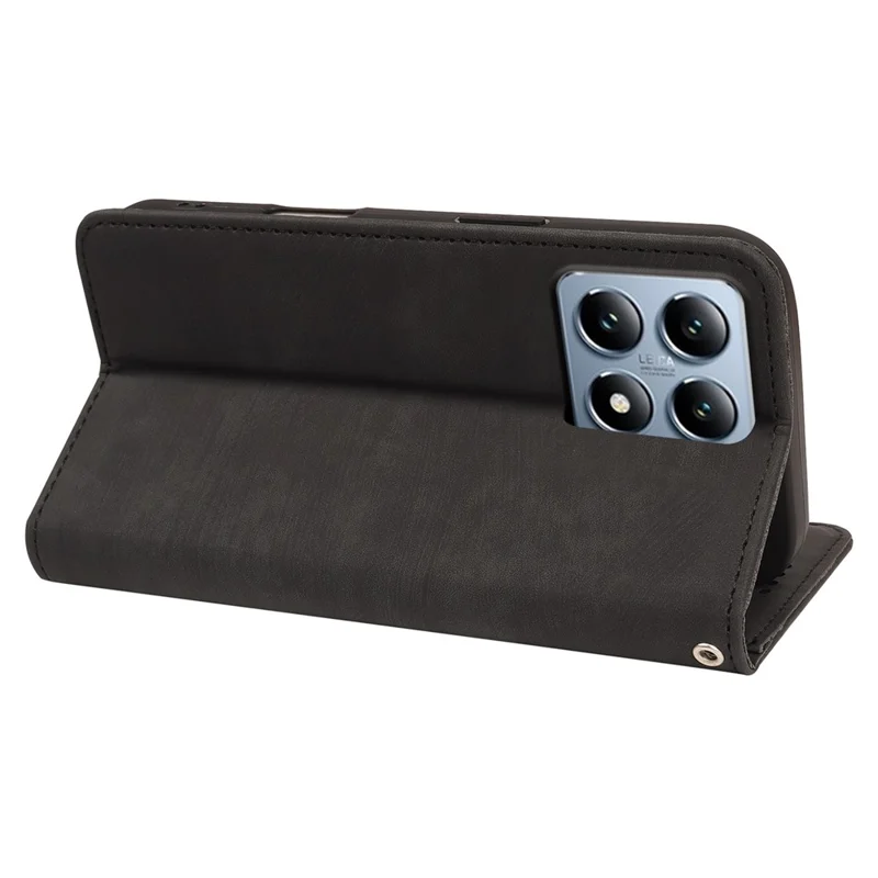 For Xiaomi 14T Case Strong Magnetic Leather Wallet Phone Cover with Striped Texture - Black