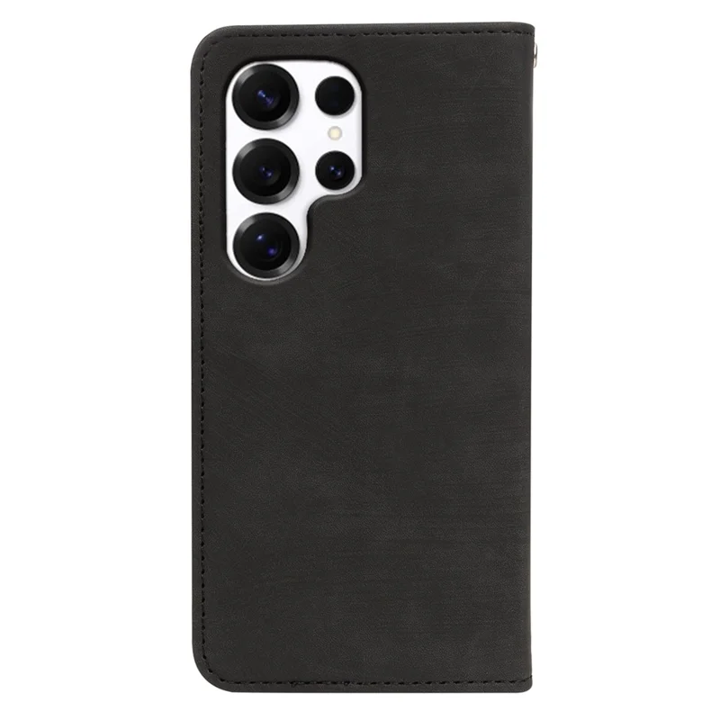 For Samsung Galaxy S24 Ultra Case Strong Magnetic Leather Wallet Phone Cover with Striped Texture - Black