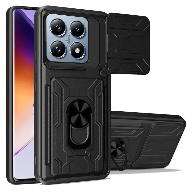 Оптовая закупка чехла для Xiaomi 14T Pro из поликарбоната + TPU с подставкой и слайдером для камеры - Черный