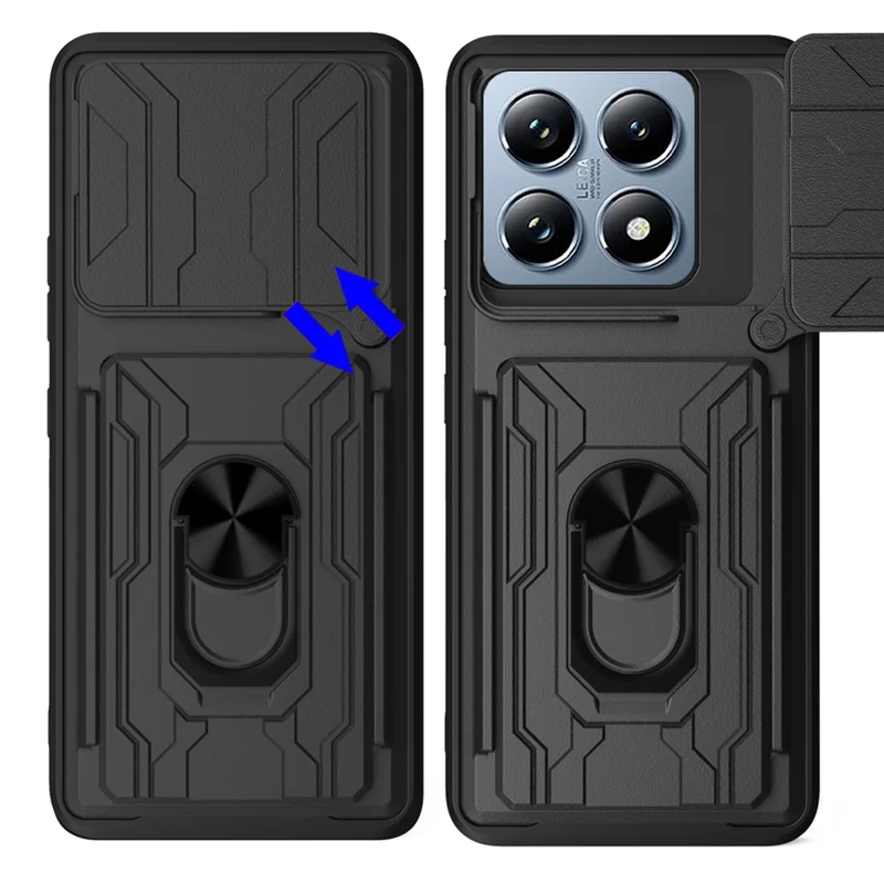Оптовая закупка чехла для Xiaomi 14T Pro из поликарбоната + TPU с подставкой и слайдером для камеры - Черный