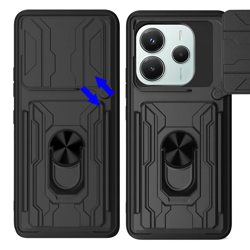 Bulk Purchasing For Xiaomi Redmi Note 14 5G Case PC + TPU Kickstand Phone Back Cover with Camera Slider - Black