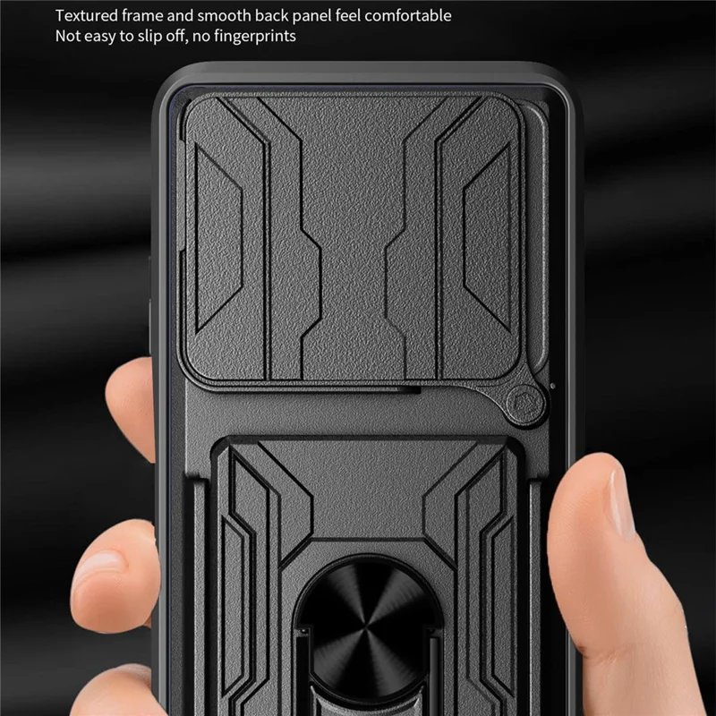 Bulk Purchasing For Xiaomi Redmi Note 14 5G Case PC + TPU Kickstand Phone Back Cover with Camera Slider - Black