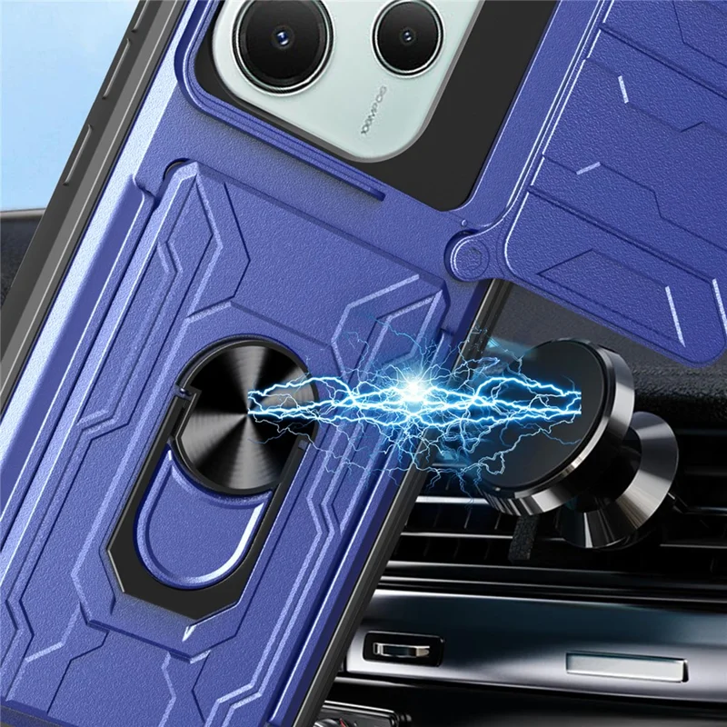 Bulk Purchasing For Xiaomi Redmi Note 14 5G Case PC + TPU Kickstand Phone Back Cover with Camera Slider - Black