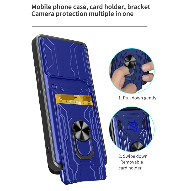 Bulk Purchasing For Xiaomi Redmi Note 14 5G Case PC + TPU Kickstand Phone Back Cover with Camera Slider - Black