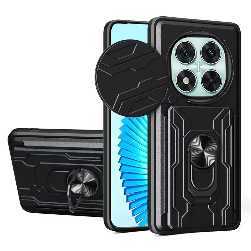 Acquisto all'ingrosso per custodia Xiaomi Redmi Note 14 Pro 5G in PC + TPU con supporto e scorrevole fotocamera - Nero