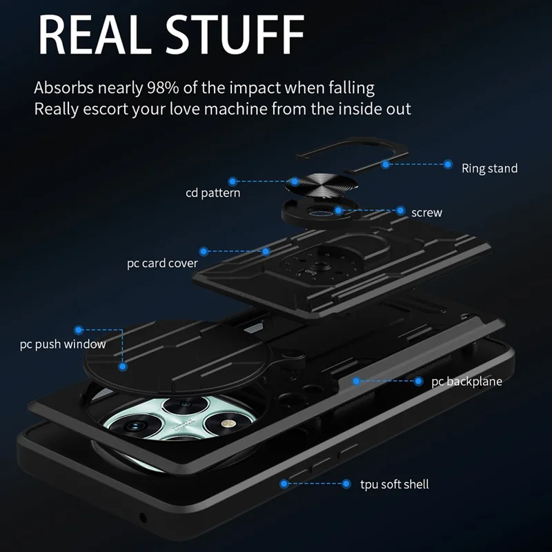 Acquisto all'ingrosso per custodia Xiaomi Redmi Note 14 Pro 5G in PC + TPU con supporto e scorrevole fotocamera - Nero