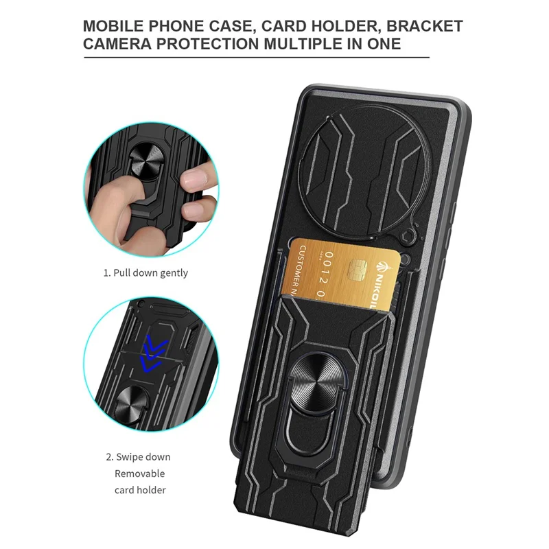 Acquisto all'ingrosso per custodia Xiaomi Redmi Note 14 Pro 5G in PC + TPU con supporto e scorrevole fotocamera - Nero