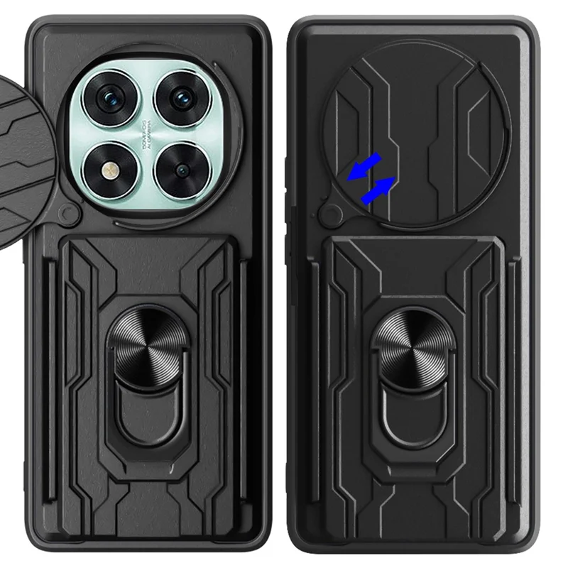 Acquisto all'ingrosso per custodia Xiaomi Redmi Note 14 Pro 5G in PC + TPU con supporto e scorrevole fotocamera - Nero