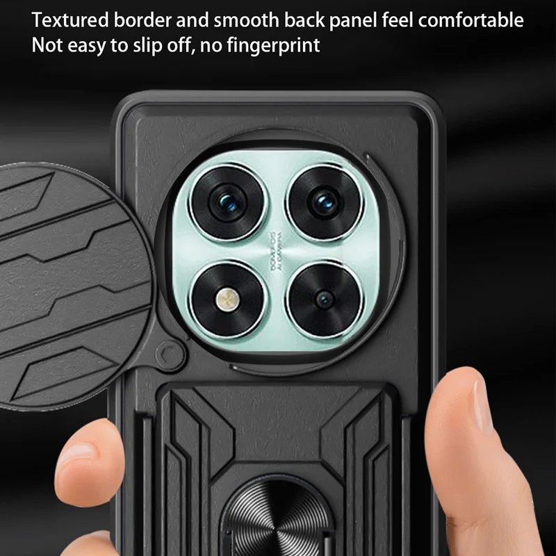 Acquisto all'ingrosso per custodia Xiaomi Redmi Note 14 Pro 5G in PC + TPU con supporto e scorrevole fotocamera - Nero