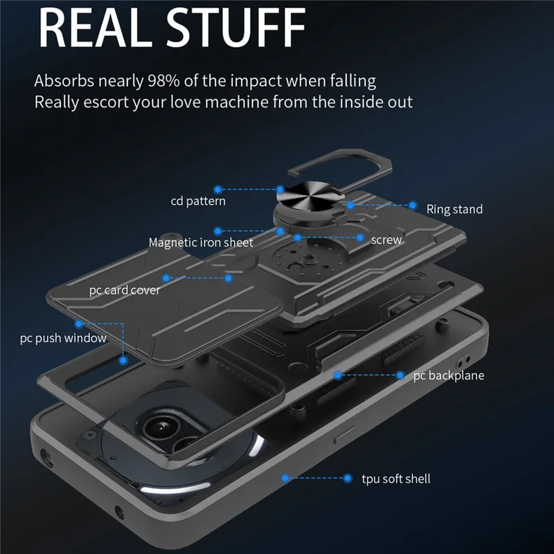 Compra em Bulk para Capa do Nothing Phone (2a) PC + TPU com Suporte e Proteção de Câmera - Preto