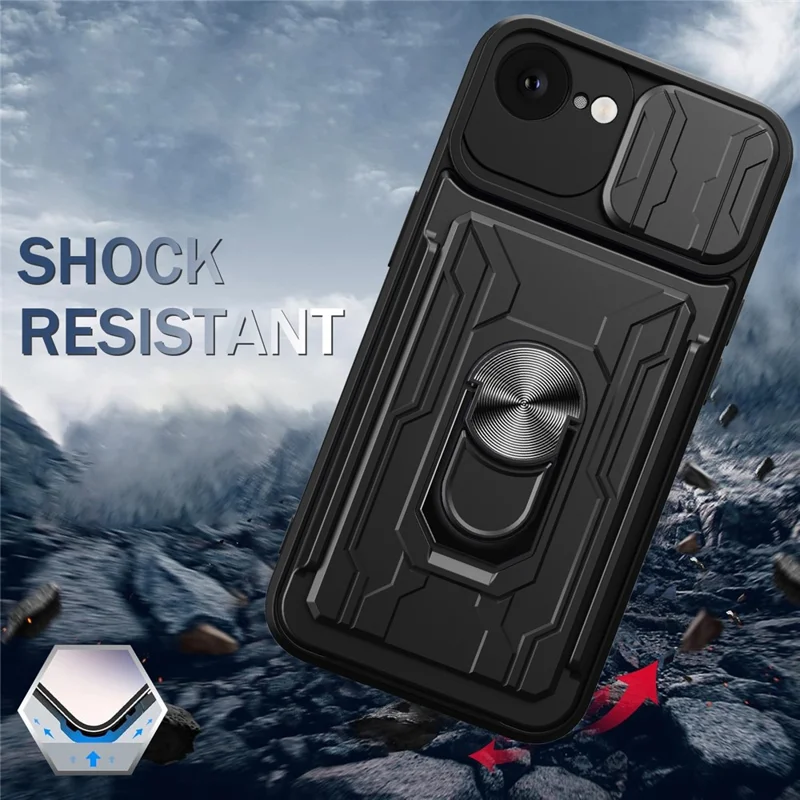 Bulk Purchasing For iPhone 16e Case PC + TPU Kickstand Phone Back Cover with Camera Slider - Black