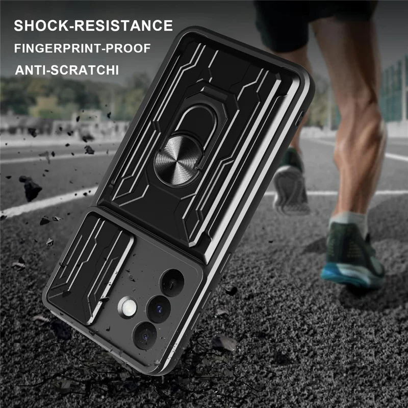 Bulk Purchasing For Samsung Galaxy A56 5G Case PC + TPU Kickstand Phone Back Cover with Camera Slider - Black