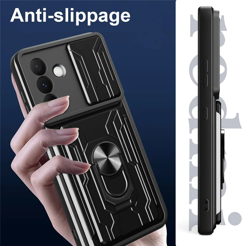 Bulk Purchasing For Samsung Galaxy A56 5G Case PC + TPU Kickstand Phone Back Cover with Camera Slider - Black