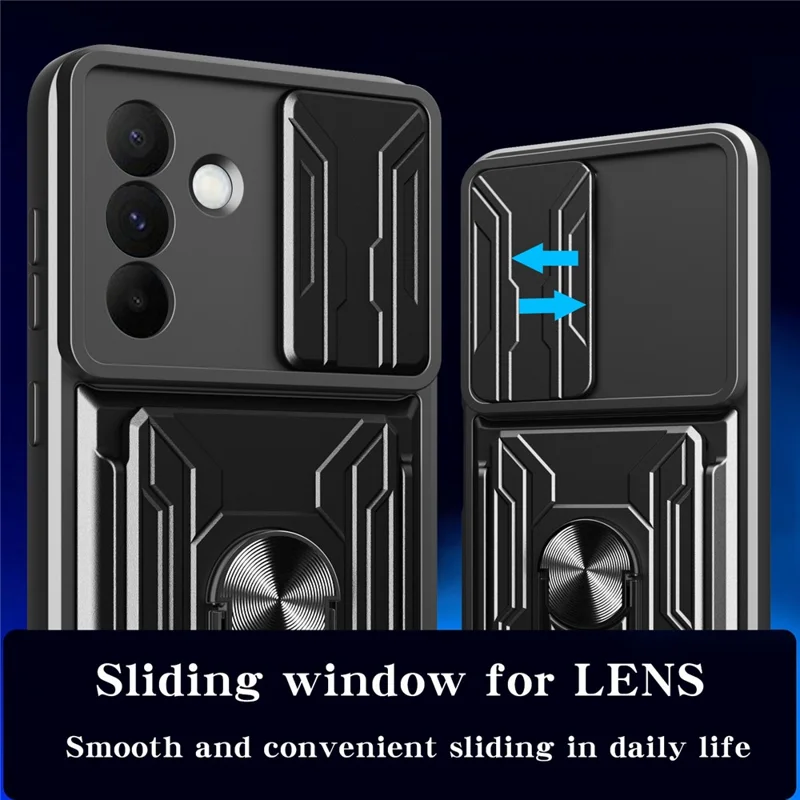 Bulk Purchasing For Samsung Galaxy A56 5G Case PC + TPU Kickstand Phone Back Cover with Camera Slider - Black