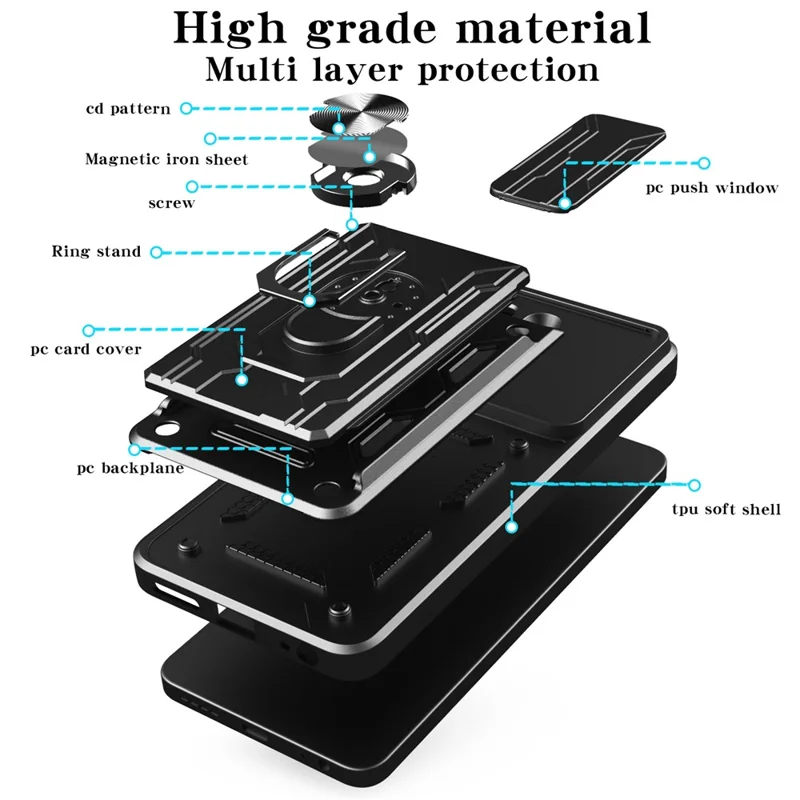 Bulk Purchasing For Samsung Galaxy A56 5G Case PC + TPU Kickstand Phone Back Cover with Camera Slider - Black