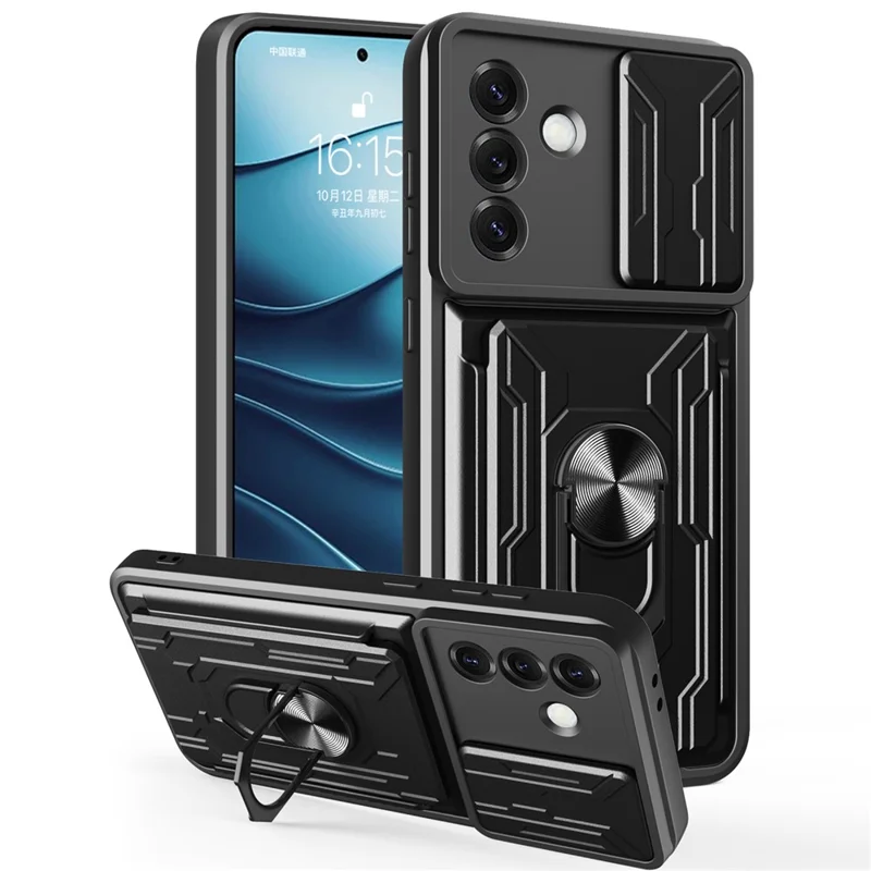 Bulk Purchasing For Samsung Galaxy S25 Case PC + TPU Kickstand Phone Back Cover with Camera Slider - Black