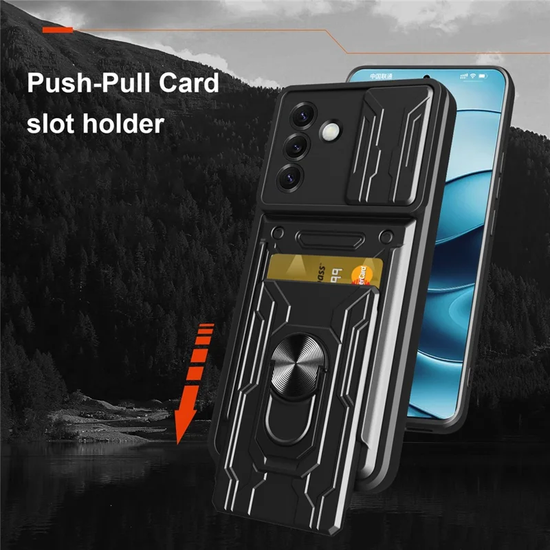Bulk Purchasing For Samsung Galaxy S25 Case PC + TPU Kickstand Phone Back Cover with Camera Slider - Black
