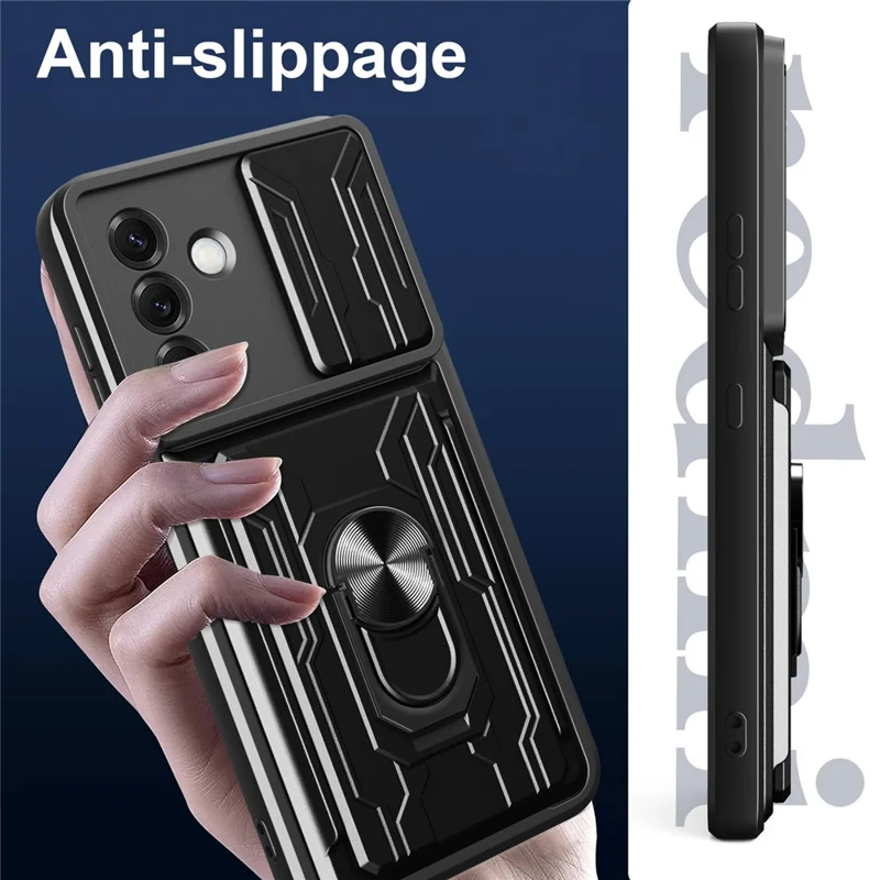 Bulk Purchasing For Samsung Galaxy S25 Case PC + TPU Kickstand Phone Back Cover with Camera Slider - Black