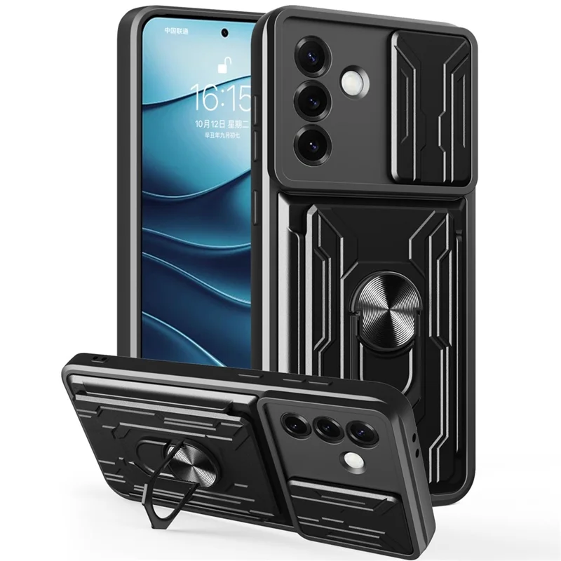 Acquisto all'ingrosso per Samsung Galaxy S25+ Custodia PC + TPU Supporto Telefono Retro Copertina con Slider Fotocamera - Nero