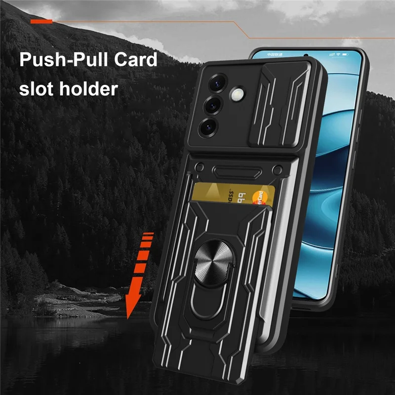 Acquisto all'ingrosso per Samsung Galaxy S25+ Custodia PC + TPU Supporto Telefono Retro Copertina con Slider Fotocamera - Nero