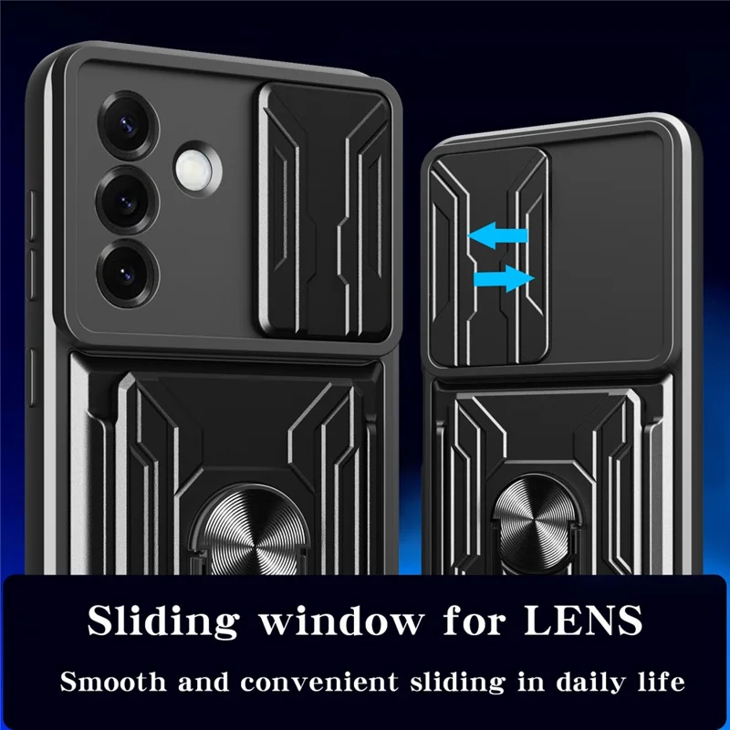 Acquisto all'ingrosso per Samsung Galaxy S25+ Custodia PC + TPU Supporto Telefono Retro Copertina con Slider Fotocamera - Nero