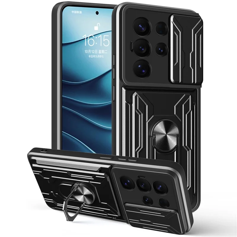 Bulk Purchasing For Samsung Galaxy S25 Ultra Case PC + TPU Kickstand Phone Back Cover with Camera Slider - Black