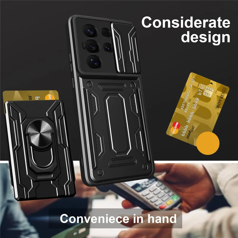 Bulk Purchasing For Samsung Galaxy S25 Ultra Case PC + TPU Kickstand Phone Back Cover with Camera Slider - Black