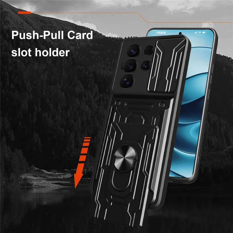 Bulk Purchasing For Samsung Galaxy S25 Ultra Case PC + TPU Kickstand Phone Back Cover with Camera Slider - Black