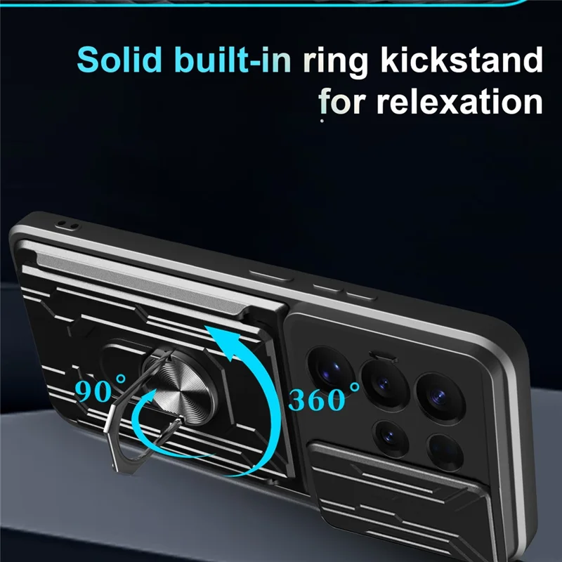 Bulk Purchasing For Samsung Galaxy S25 Ultra Case PC + TPU Kickstand Phone Back Cover with Camera Slider - Black