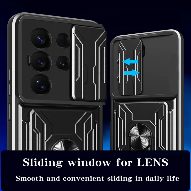Bulk Purchasing For Samsung Galaxy S25 Ultra Case PC + TPU Kickstand Phone Back Cover with Camera Slider - Black