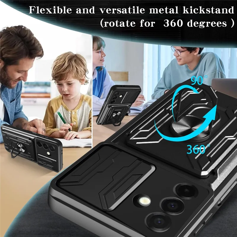 Compra a granel Funda para Samsung Galaxy A26 5G de PC + TPU con soporte y protector de cámara deslizante - Negro