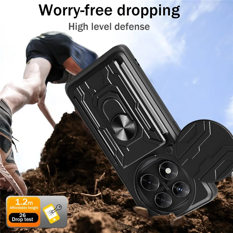 Achat en vrac pour Xiaomi Redmi Note 14 Pro 4G Étui PC + TPU Support Téléphone Arrière Couvercle avec Curseur de Caméra - Noir