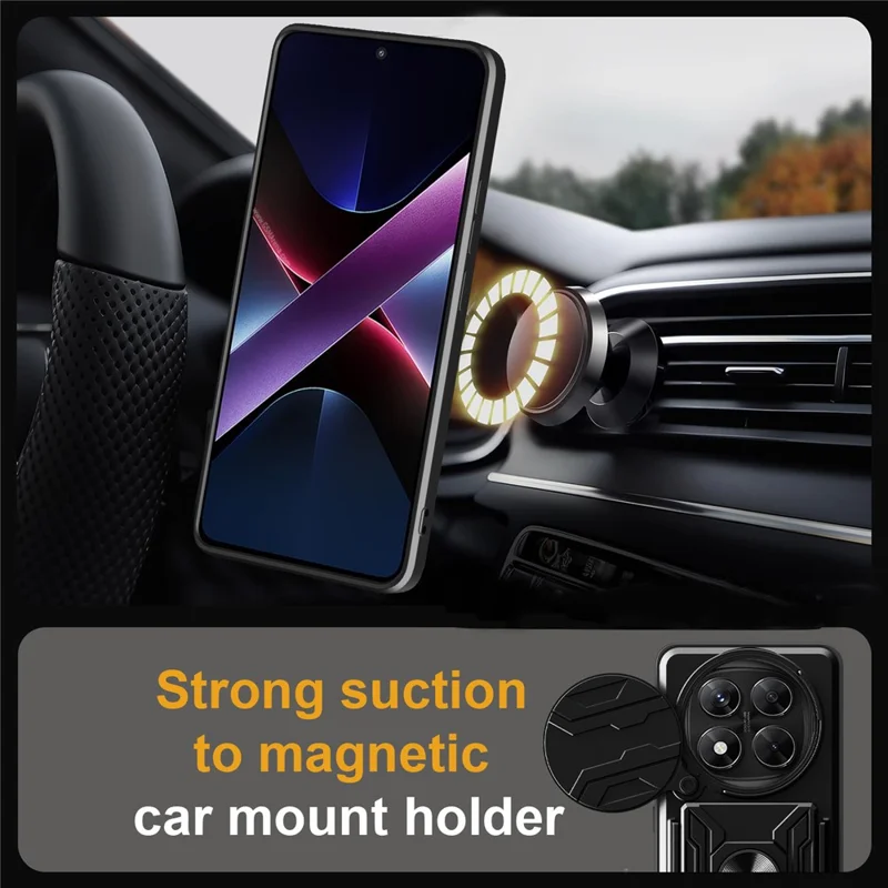 Achat en vrac pour Xiaomi Redmi Note 14 Pro 4G Étui PC + TPU Support Téléphone Arrière Couvercle avec Curseur de Caméra - Noir
