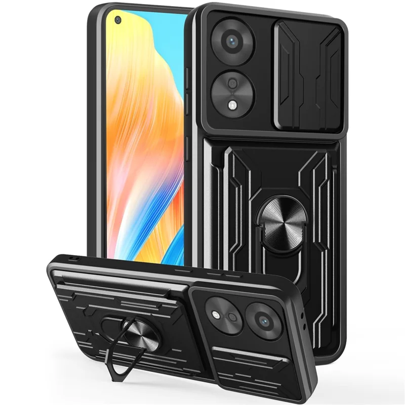 Оптовая закупка чехла для Oppo A78 4G из поликарбоната + TPU с подставкой и защитой камеры - Черный