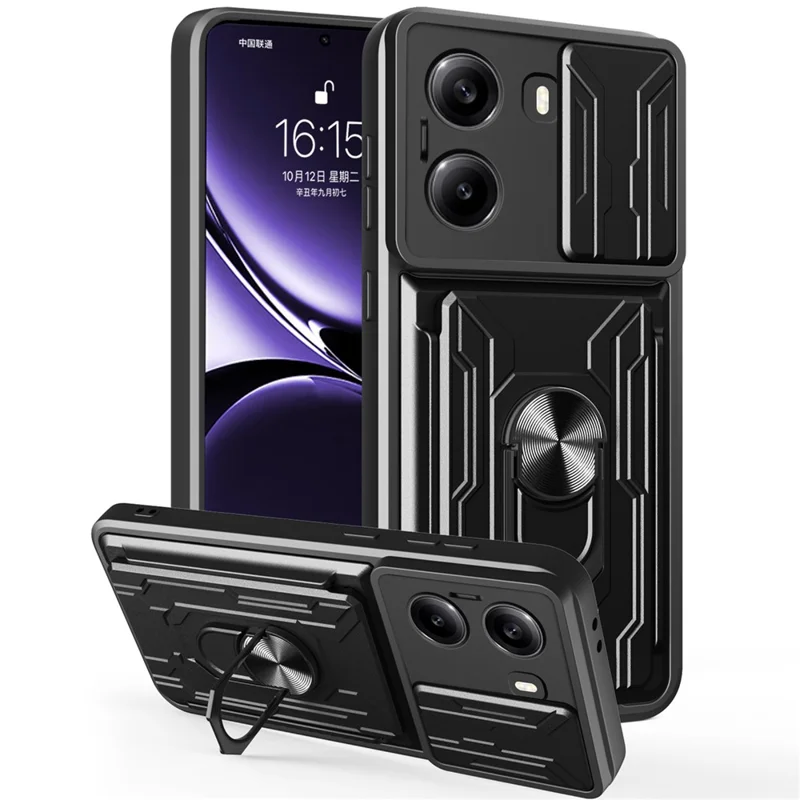 Acquisto all'ingrosso per custodia Xiaomi Poco X7 Pro 5G con supporto PC + TPU e copertura posteriore con scorrevole fotocamera - Nero