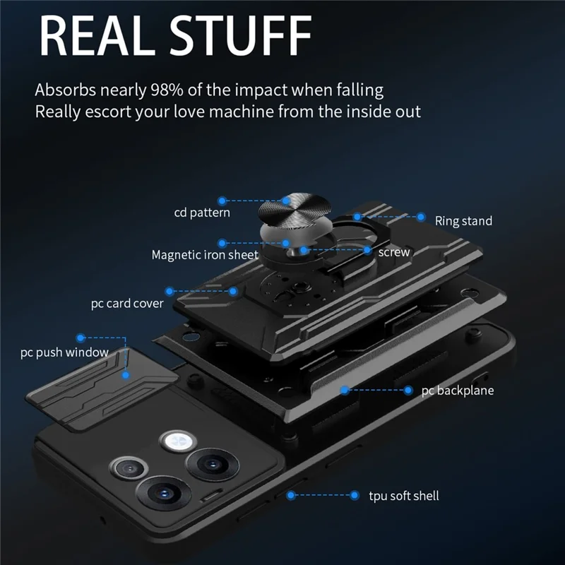 Bulk Purchasing For Oppo Reno13 5G (Global) Case PC + TPU Kickstand Phone Back Cover with Camera Slider - Black