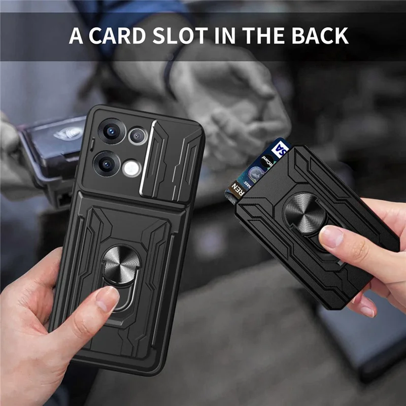 Bulk Purchasing For Oppo Reno13 5G (Global) Case PC + TPU Kickstand Phone Back Cover with Camera Slider - Black