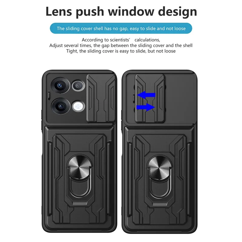 Bulk Purchasing For Oppo Reno13 5G (Global) Case PC + TPU Kickstand Phone Back Cover with Camera Slider - Black